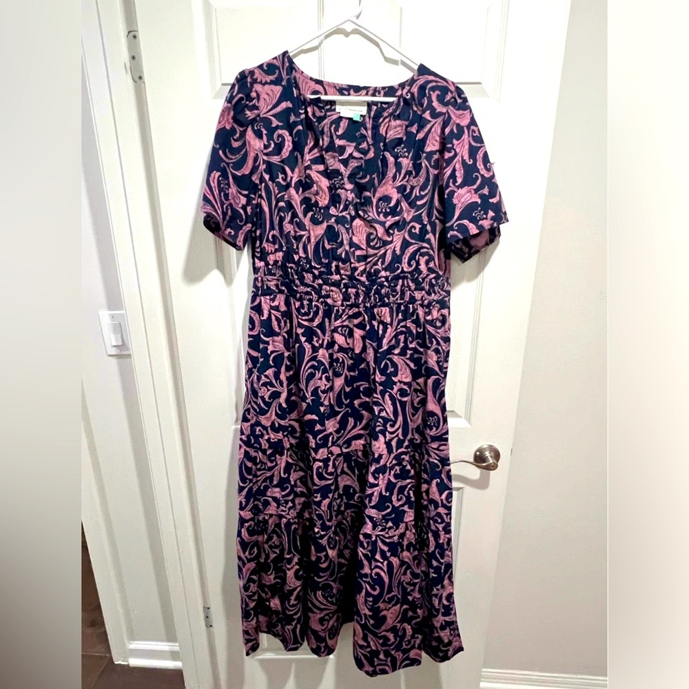 Chic Pink and Blue Midi Dress